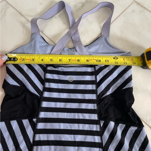 Lululemon size 8 periwinkle blue & black stripe wide strap built in bra tank top - Picture 5 of 6